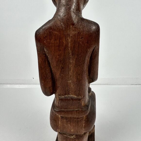 African Wood Carved Statue Sitting Man Uganda Kikan Gala 14” Vintage? Wooden - Picture 13 of 16